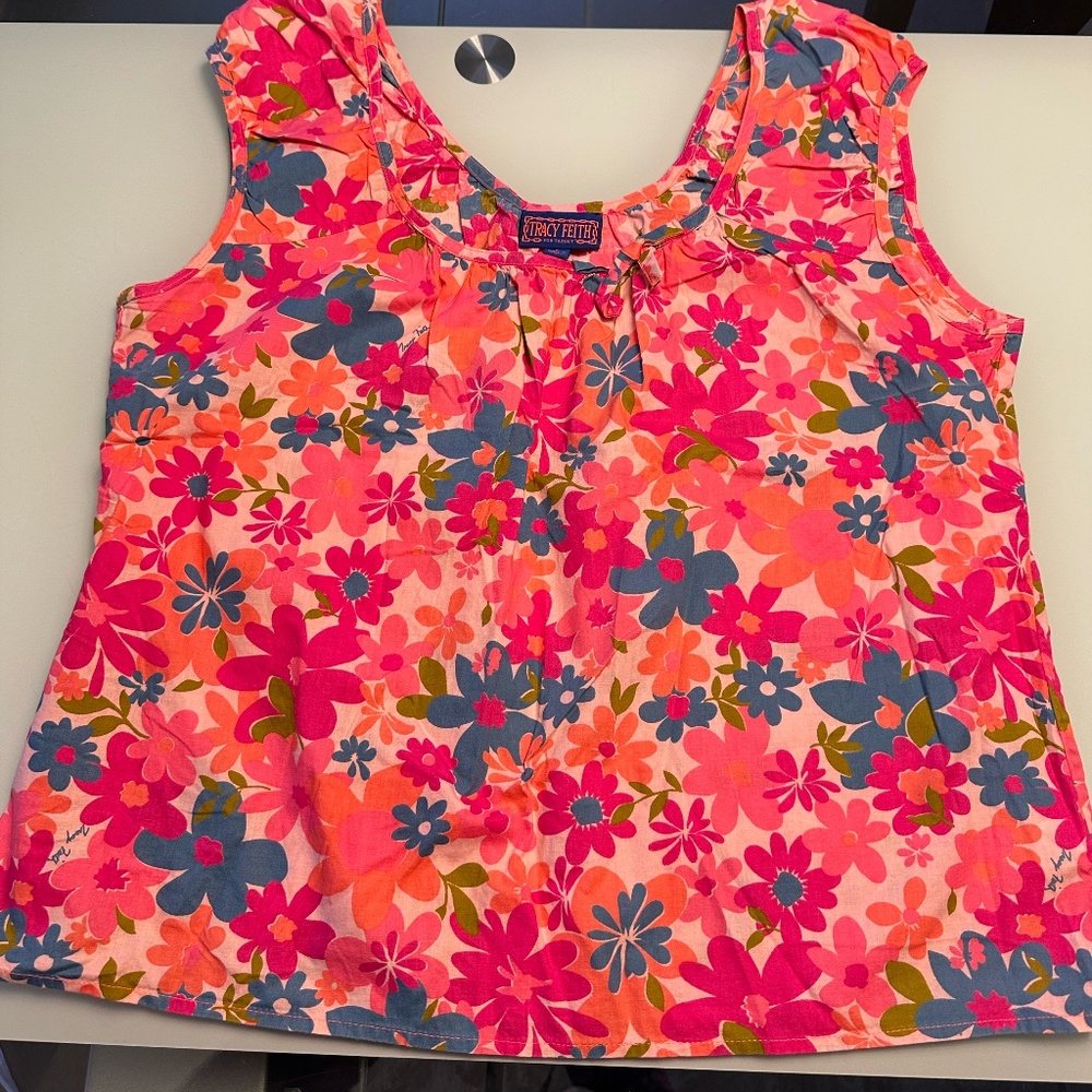 Tracy Feith for Target | Crazy Daisy Vibrant Pink Cap Sleeve Blouse Size Large